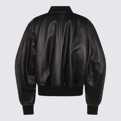 Attico Black Leather Bomber Jacket In Black