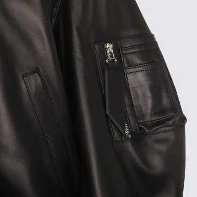 Attico Black Leather Bomber Jacket In Black
