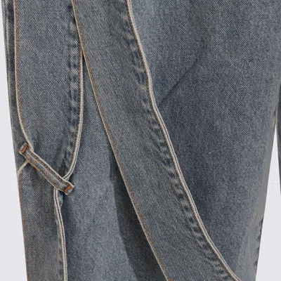 Attico Blue Jeans With Maxi Drawstring On The Front And Logo Patch On The Rear In Denim Woman In Blue