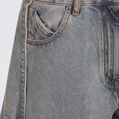 Attico Blue Jeans With Maxi Drawstring On The Front And Logo Patch On The Rear In Denim Woman In Blue