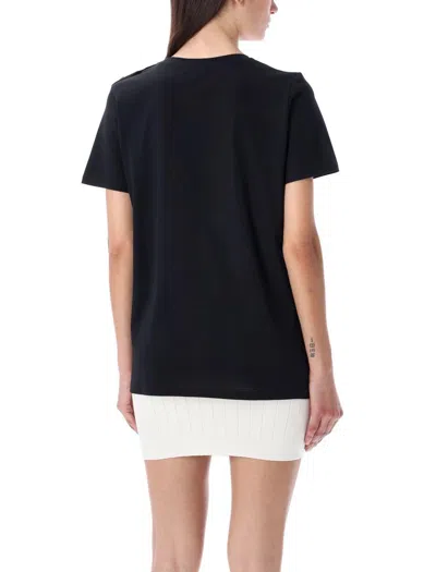 Balmain Black Crewneck T-shirt With Logo Print And Golden Buttons In Jersey Woman