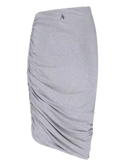 Attico Ruched Knee Length Skirt With Side Gathering In Gray