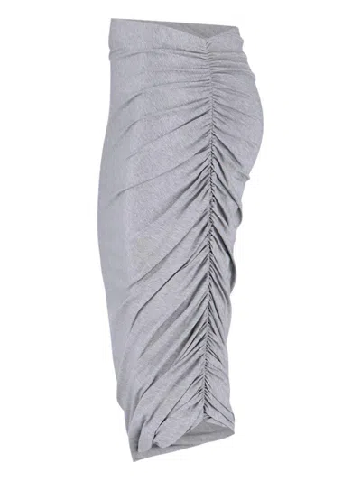 Attico Ruched Knee Length Skirt With Side Gathering In Gray