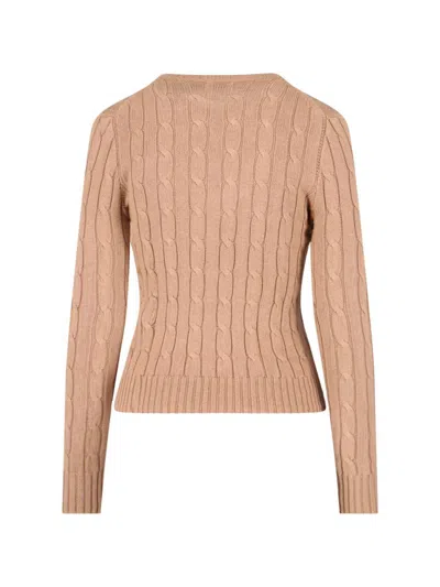 Polo Ralph Lauren Cable Knit Beige Sweater With Logo Embroidery In Nude