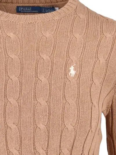 Polo Ralph Lauren Cable Knit Beige Sweater With Logo Embroidery In Nude