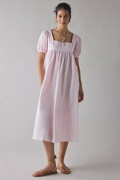 Glamorous Blush Cotton Puff Sleeve Babydoll Midi Dress In Blush, Women's At Urban Outfitters