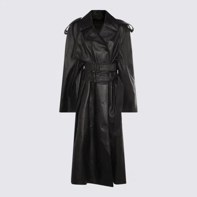 Balenciaga Black Belted Leather Trench Coat