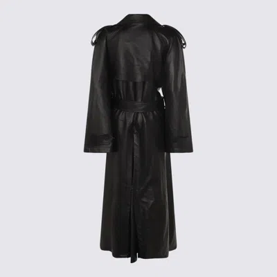 Balenciaga Black Belted Leather Trench Coat
