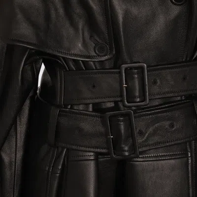 Balenciaga Black Belted Leather Trench Coat