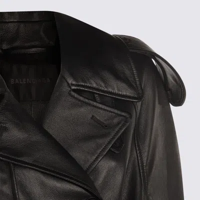 Balenciaga Black Belted Leather Trench Coat