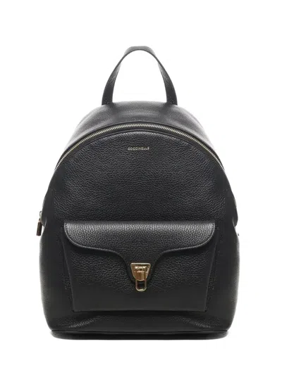 Coccinelle Minimalist Zip-closure Backpack With External Pocket In Black
