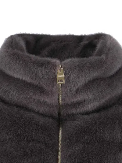 Herno Quilted High-collar Grey Faux Fur Coat In Black