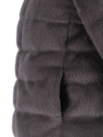 Herno Quilted High-collar Grey Faux Fur Coat In Black