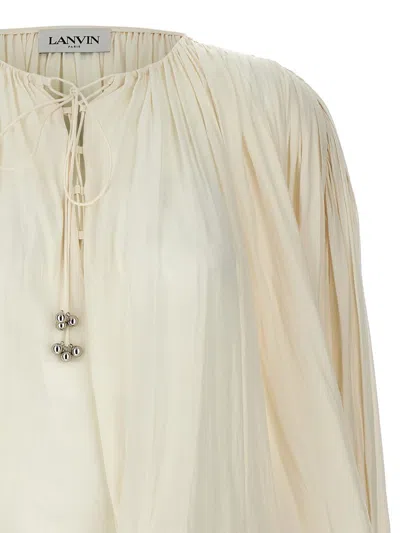Lanvin Pleated Tie Detail Loose Fit Shirt In Neutral