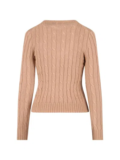 Polo Ralph Lauren Cable Knit Beige Sweater With Logo Embroidery In Nude