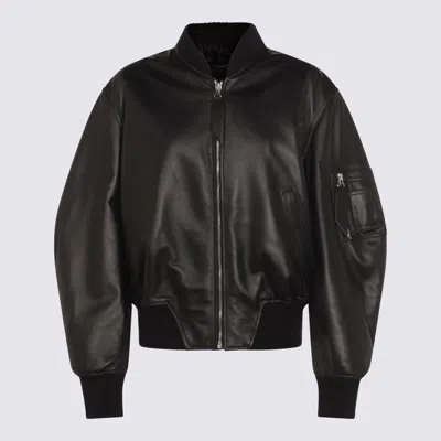 Attico Black Leather Bomber Jacket In Black