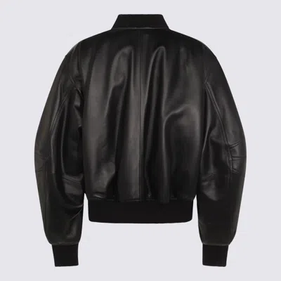 Attico Black Leather Bomber Jacket In Black