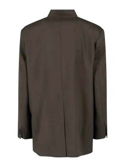 Attico Single-breasted Virgin Wool Blazer In Brown