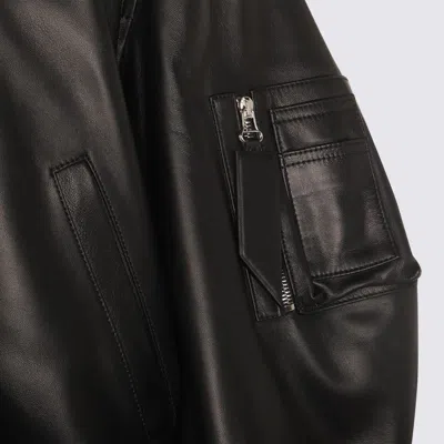 Attico Black Leather Bomber Jacket In Black