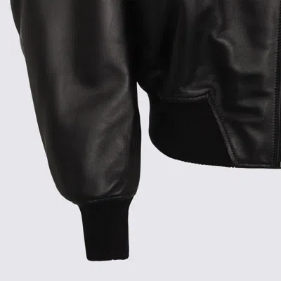 Attico Black Leather Bomber Jacket In Black