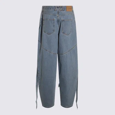 Attico Blue Jeans With Maxi Drawstring On The Front And Logo Patch On The Rear In Denim Woman In Blue