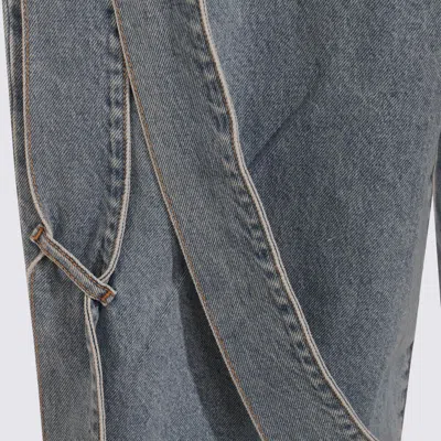 Attico Blue Jeans With Maxi Drawstring On The Front And Logo Patch On The Rear In Denim Woman In Blue