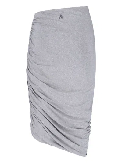 Attico Ruched Knee Length Skirt With Side Gathering In Gray