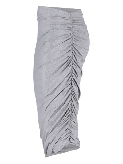 Attico Ruched Knee Length Skirt With Side Gathering In Gray