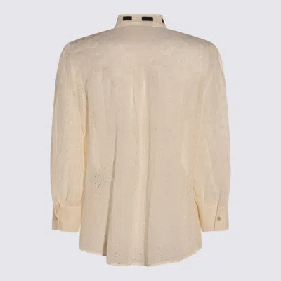 Valentino Embroidered Bow Stand Collar Long Sleeve Top In Neutral