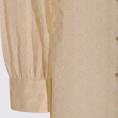 Valentino Embroidered Bow Stand Collar Long Sleeve Top In Neutral