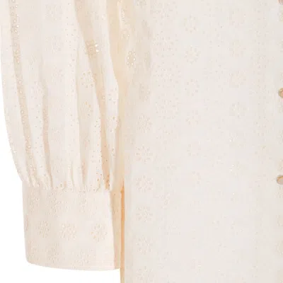 Valentino Embroidered Bow Stand Collar Long Sleeve Top In Neutral