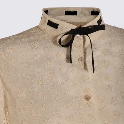 Valentino Embroidered Bow Stand Collar Long Sleeve Top In Neutral