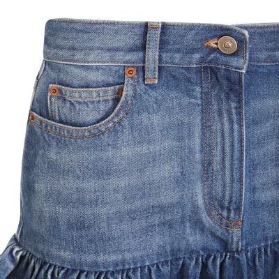 Valentino Ruffled Hem Skirt With Pockets And Belt Loops In Blue