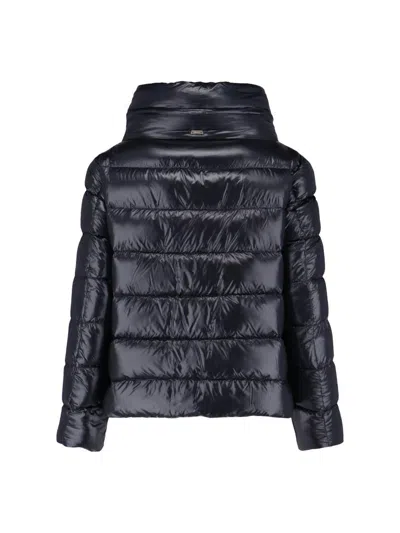 Herno Quilted High-collar Black Nylon Coat In Black