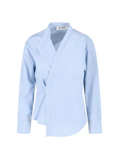 Rohe Róhe Asymmetrical Stripe Shirt In Light Blue Cotton In Blue