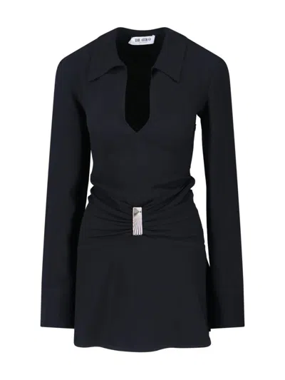 Attico Mini Dress With Deep V-neck In Black