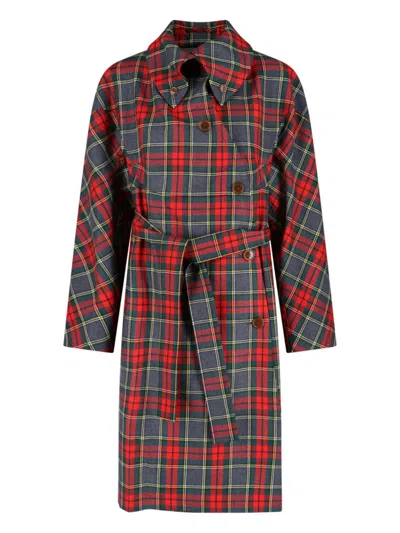 Vivienne Westwood Wool Coat Belted Waist Checkered Pattern In Multi