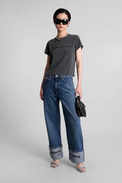 Alexander Wang Mid Rise Straight Jean With Embroidered Cuff In Blue