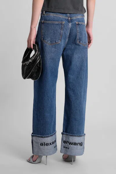 Alexander Wang Mid Rise Straight Jean With Embroidered Cuff In Blue