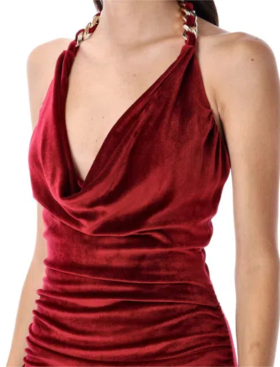 Balmain Chain-embellished Draped Velvet Mini Dress