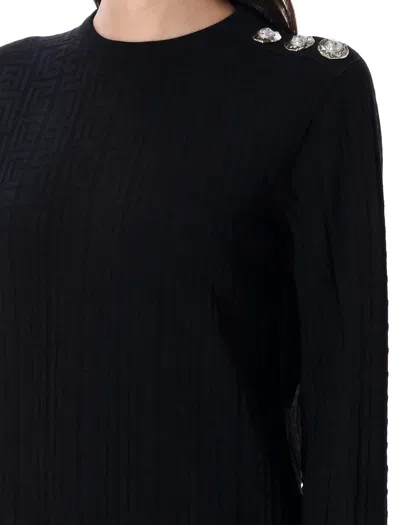 Balmain Ls 3 Btn Monogram Knit Top In Black