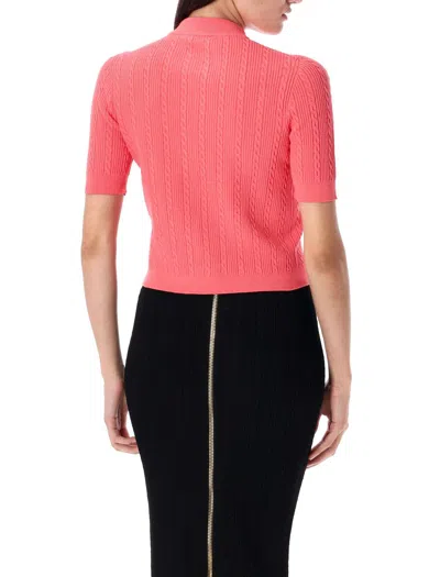 Balmain Ss Buttoned Torsade Knit Cardigan In Pink