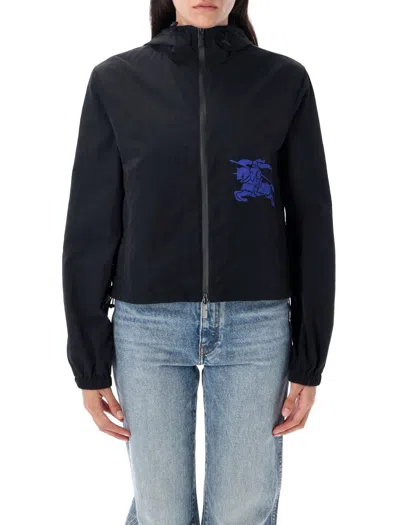 Burberry Cropped Nylon Hooded Jacket In Black