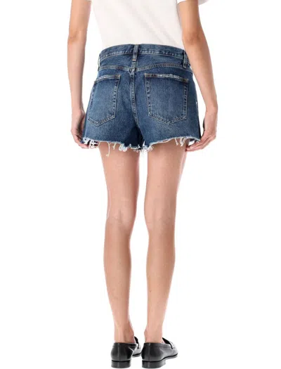 Frame The Hang Frayed Mid-rise Denim Shorts In Blue