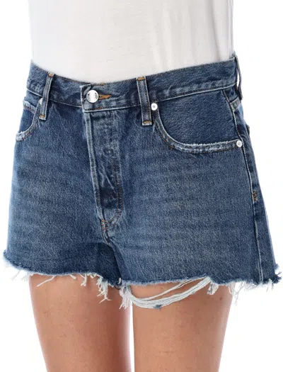 Frame The Hang Frayed Mid-rise Denim Shorts In Blue