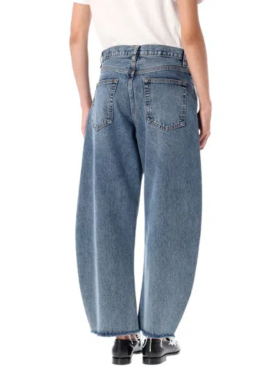 Frame Bubble Crop High Waist Wide-leg Jeans In Blue