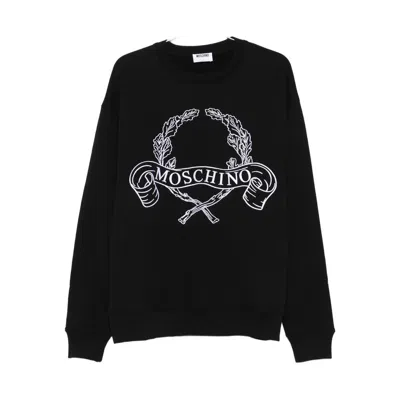 Moschino Sweatshirt With Laurel Crown Logo Embroidery In Black