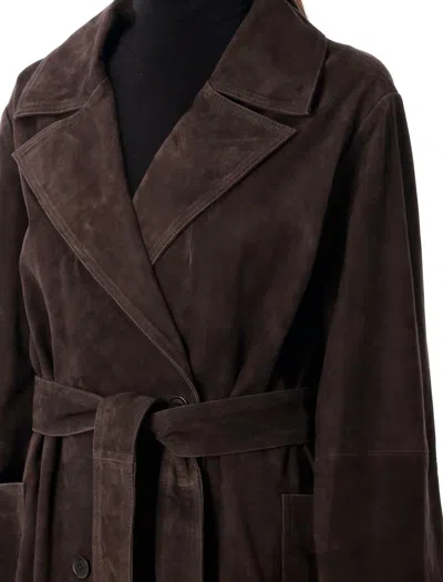 Rohe Belted Suede Coat In Brown