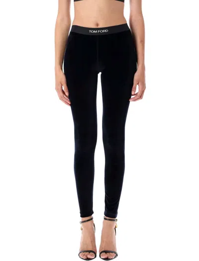 Tom Ford Stretch Lustrous Velour Signature Leggings Trousers Black In Black