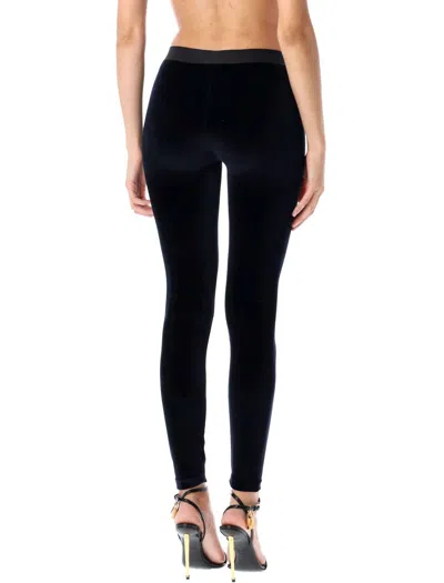 Tom Ford Stretch Lustrous Velour Signature Leggings Trousers Black In Black